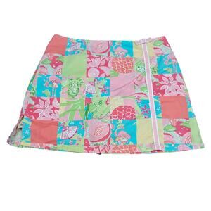 Vintage 90s Lilly Pulitzer Skort Tropical Parrot Flamingo Patchwork Cotton 10
